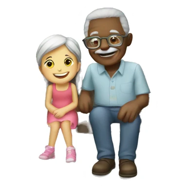 Grandpa and granddaughter enjoying sunny day outdoors  sticker