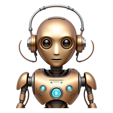 A quirky AI robot with an artistic twist, looking slightly surreal, with a combination of organic and mechanical elements, emitting glowing data streams, inspired by sci-fi and steampunk aesthetics. sticker