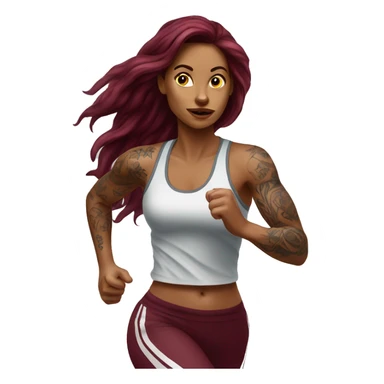 Beautiful tattooed  burgundy long haired woman jogging sticker