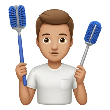 man holding toilet brush sticker