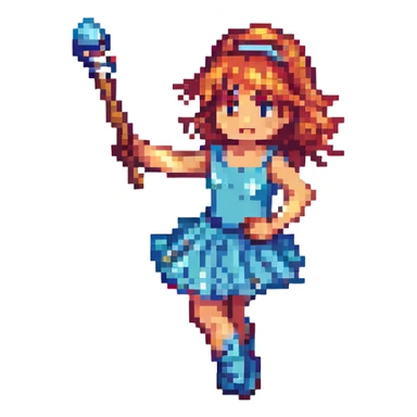 baton de twirling, retro and fun pixel art style sticker