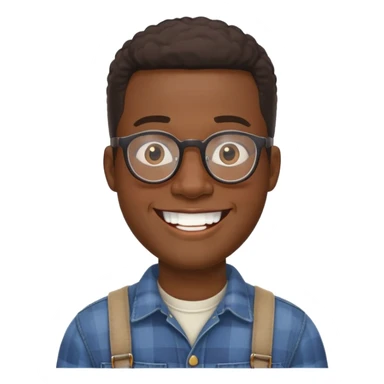 smiling black man with glasses, big teeth, standard male haircut, rural farmer, oval face sticker