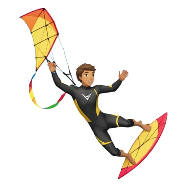 A kite surfer soaring above the waves, holding onto a kite with the wind in full force. The background showcases the ocean and sky, emphasizing the freedom, thrill, and energy of the sport. The motion of the kite and board is dynamic, capturing the excitement of kiting. sticker