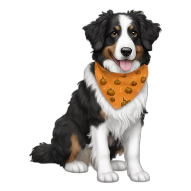 black and white aussie doodle with a pumpkin and fall bandana sticker