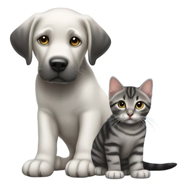 Black lab with grey tabby kitten with white legs sticker
