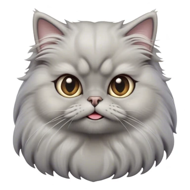 Cinematic Derpy Grey Persian Cat Portrait Emoji, Head tilted playfully with an adorably awkward expression, fluffy grey fur with soft silver undertones, Simplified yet hilariously derpy features, highly detailed, glowing with a warm but slightly confused glow, high shine, a mix of lazy and clueless, stylized with a touch of whimsy, bright but with a completely derpy and grumpy face, soft glowing outline, capturing the essence of a quirky yet chubby, grumpy kitty, so endearing it feels like it could stretch out of the screen and demand attention with its wonderfully derpy charm! sticker
