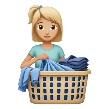 person putting dirty clothes in a laundry basket, simple and friendly sticker