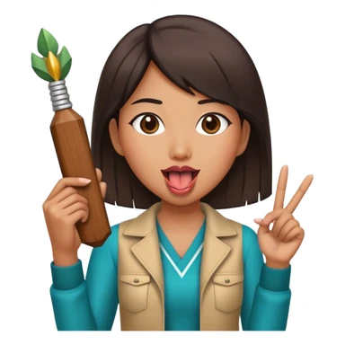 A Asian tall girl holding up two shakas while sticking her tongue out  sticker