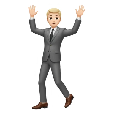 white man in a business suit and shoes, one hand raised sticker