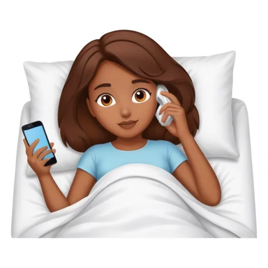 Brown hair Girl having skincare on, laying In bed using phone  sticker