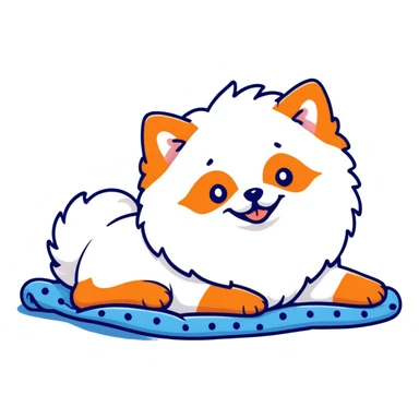 pomeranian dog rolling sound on a blue blanket with white polka dots sticker