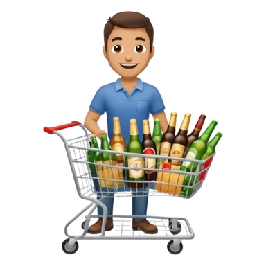 man with a shopping cart full of beers and wines full body sticker