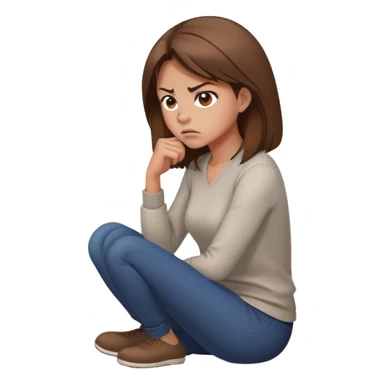 angry woman with brown hair sitting in profile on a floor avoiding conversation  sticker