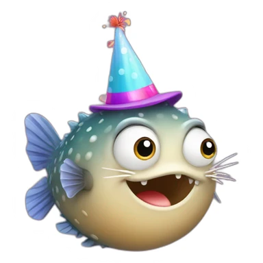blowfish wearing happy birthday Priya hat (it must say priya) sticker