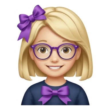 little girl with ribbon hairclip, wearing glasses sticker