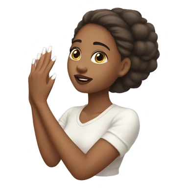 Girl holding her hand up with white French tip nails  sticker