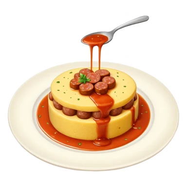 Fai l’emoji di una polenta che è quasi del tutto ricoperta di sugo, con la salsiccia sopra sempre bella insugata sticker