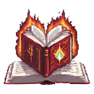red cursed book with an open page and a bright magical aura sticker