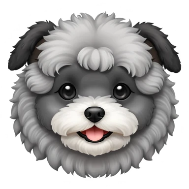 Smiling gray maltipoo with black ears and dark fur on eyes sticker