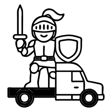 Add color to Casper's knight armor and accessories in outlined icon style, keep Casper the same size as the white semi truck, transparent background. sticker