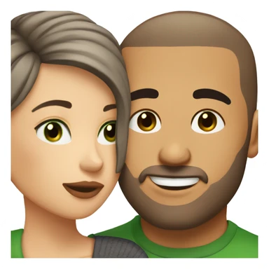 Buzz cut brown hair guy with green eyes kissing woman with dark brown hair and brown eyes sticker