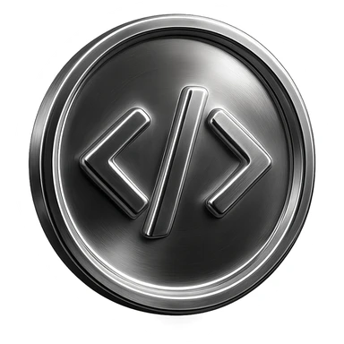 a 3D glass coin with a subtle code icon in the center sticker