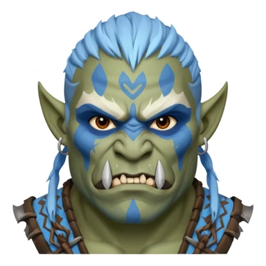 Fantasy orc portrait emoji, white and blue frost war paint on face, harsh winter warrior mood, strong expression, minimal tribal design, clean readable emoji style, male/female variant
 sticker