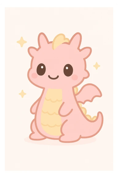pink friendly dragon with some yellow fur, kawaii style, friendly expression sticker