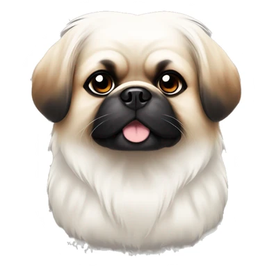 kind white pekingese with black and brown spots sticker