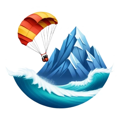 A bold emblem featuring a combination of symbols representing various extreme sports, like a mountain peak, a parachute, and a wave. The design is dynamic and sharp, capturing the thrill and adventure of extreme sports, with a strong, energetic vibe. sticker