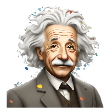happy albert einstein standing and everywhere colorful confetti sticker