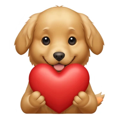 A dog holding a large heart (modeled after a Golden Retriever) sticker