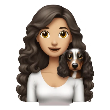 Brunette Woman holding Tri Merle long haired Dachshund   sticker