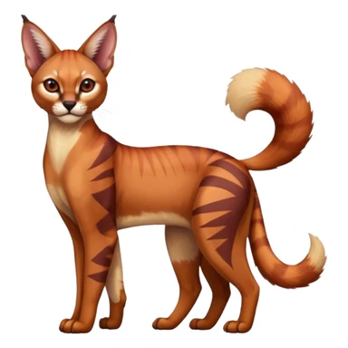 Patterned marked elegant slim furry cute beautiful cool edgy Caracal-Sphynx-Red-Panda-fusion-hybrid-animal-creature, full body sticker