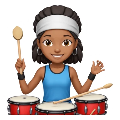 A black girl drummer with a sporty headband and clothes, tapping her drum rhythmically with a grin. sticker