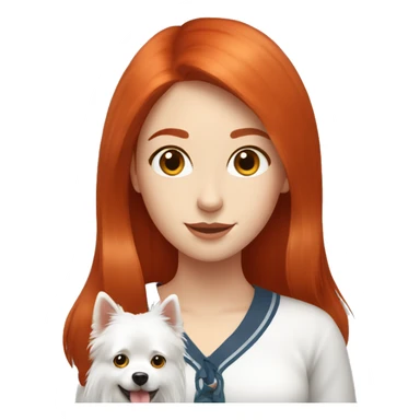red hair girl with Japanese spitz dog sticker