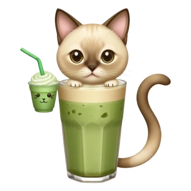 Siamese Cat holding in its paws an iced matcha latte sticker
