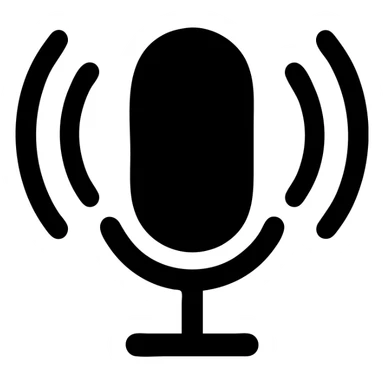 microphone with radio waves, solid black fill, minimalist silhouette, rounded shapes sticker