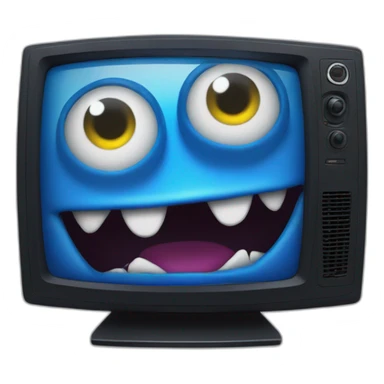 a blue monster emerging from a VHS television screen sticker