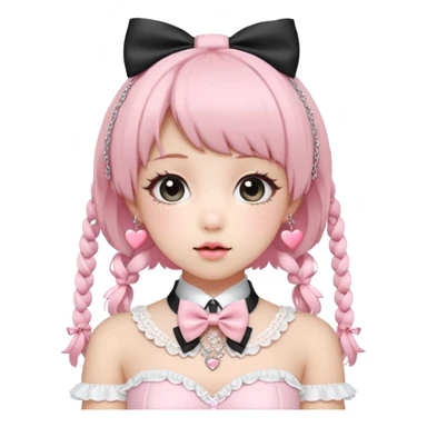 Pastel-baby-rose-pink Lolita-styled aesthetic cute kawaii choker-collar-necklace adorned with with white frills, roses, hearts, bow tie, silver chains, sakura sticker