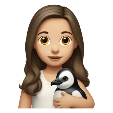 2 year old caucasian girl with shoulder length brown hair holding a penguin stuffed animal sticker
