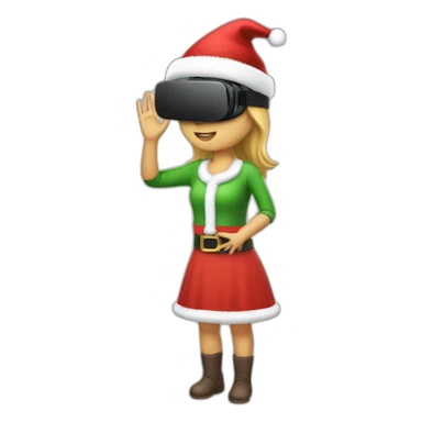 full body Christmas girl holding in hands vr headset sticker
