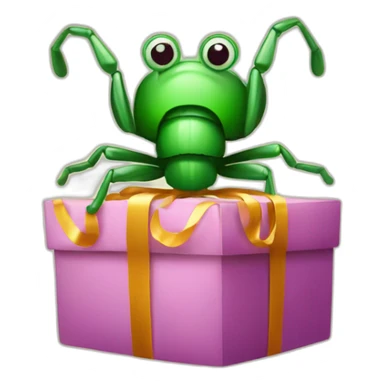 a bug with a christmas gift on his hands sticker
