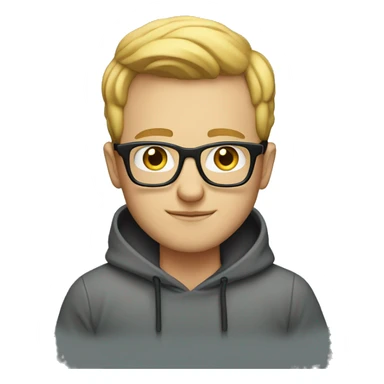 white geek with square spectacles and hoodie sitting infront of laptop sticker