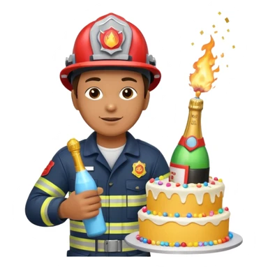 A firefighter extinguishing a party sticker