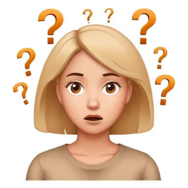 Confused woman with tilted head and question marks circling around her sticker