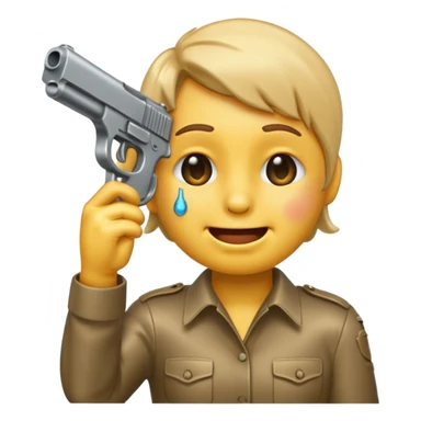 Smiling crying emoji pointing a gun at their head sticker