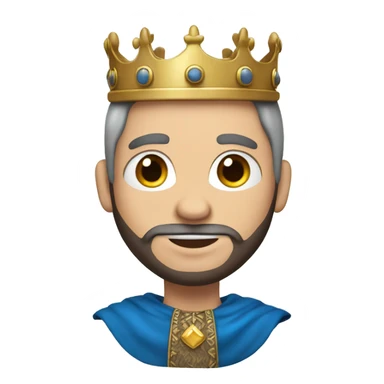 A king with a crown, white skin, blue eyes, dark brown hair and low beard with no mustache sticker