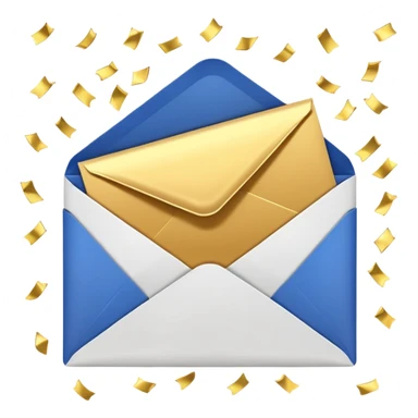 white closed envelope surrounded gold confetti sticker