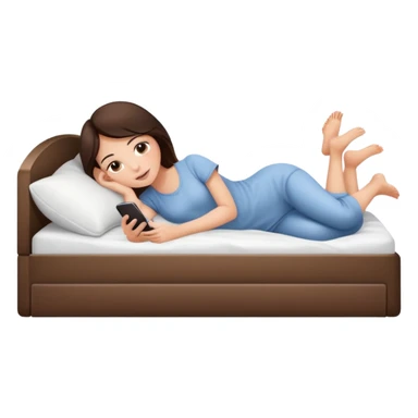 Brunette girl laying on white cozy bed on phone sticker